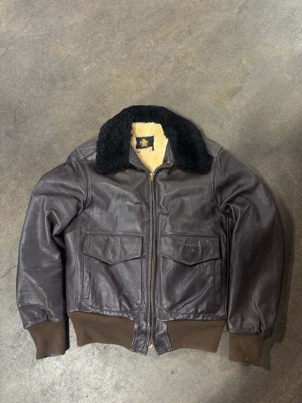 Vintage Golden Bear Sportswear USN Type G-1 Goatskin Leather Flight Bomber Jacke